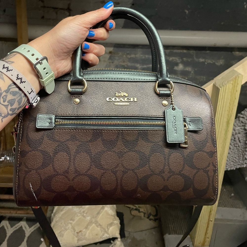 Coach purse crossbody brown and green